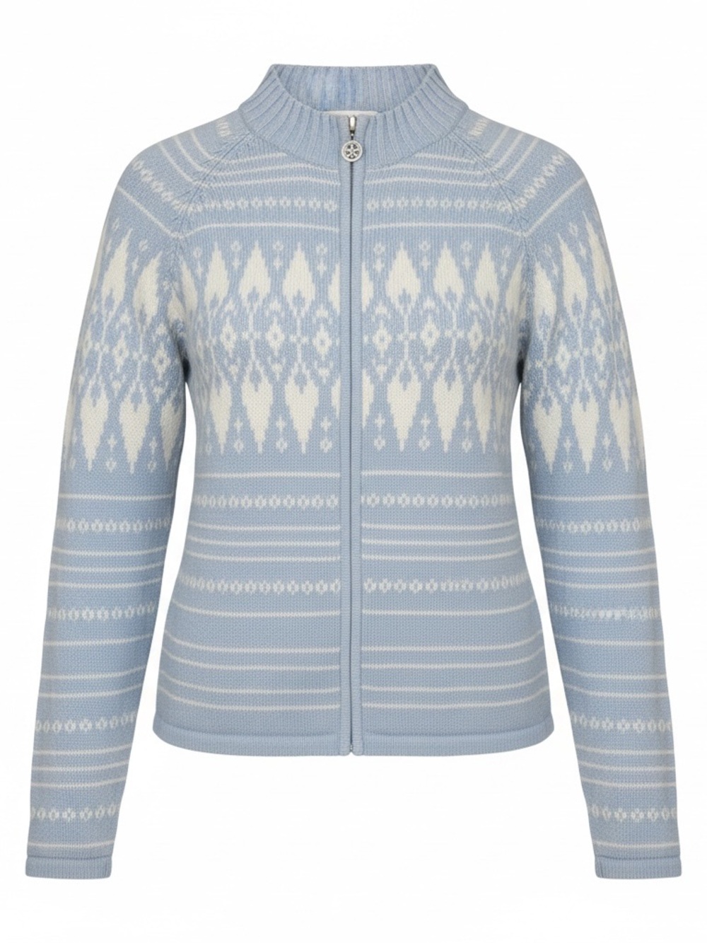Liz Claiborne Light Blue and Cream Fair Isle Zip Cardigan